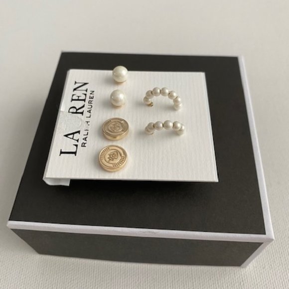 LAUREN Ralph Lauren Set of 3 Earrings Pearl Loops - Picture 2 of 3